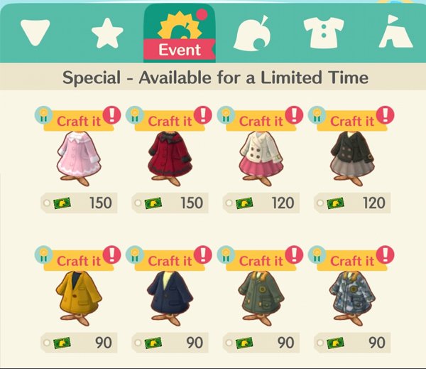 animal crossing pocket camp coat collection