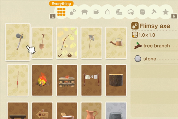 animal crossing new horizons crafting list