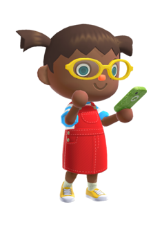 animal crossing new horizons girl holding a nook phone