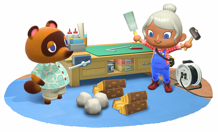 tom nook and villager by workbench